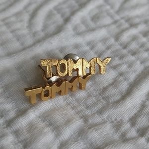 Vintage Gold Plated Tommy Hilfiger Spellout Earrings .75 inches Retro 90s